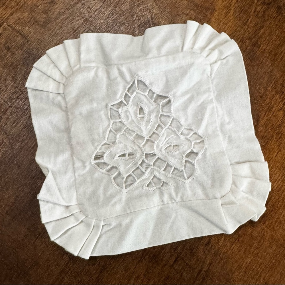 White Lace Doll Pillowcase with Ruffled Edges